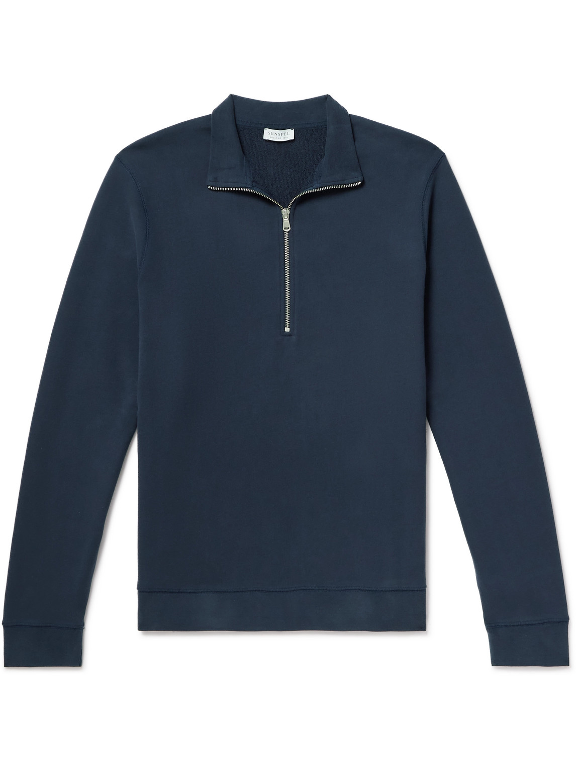 Sunspel Cotton-jersey Half-zip Sweatshirt In Blue