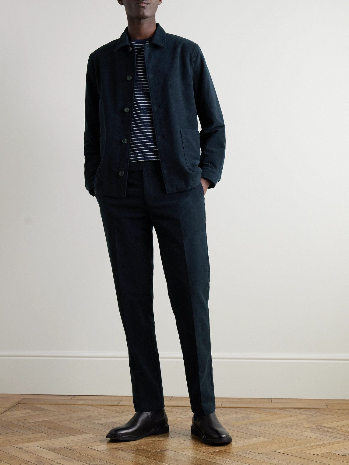 Sunspel Navy Spread Collar Cardigan In Blue