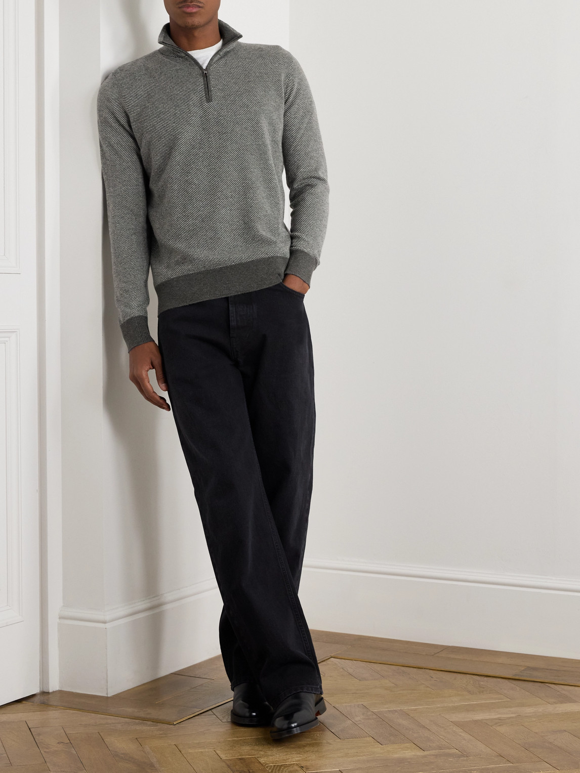 Loro Piana Roadster Cashmere Half-zip Sweater In Gray