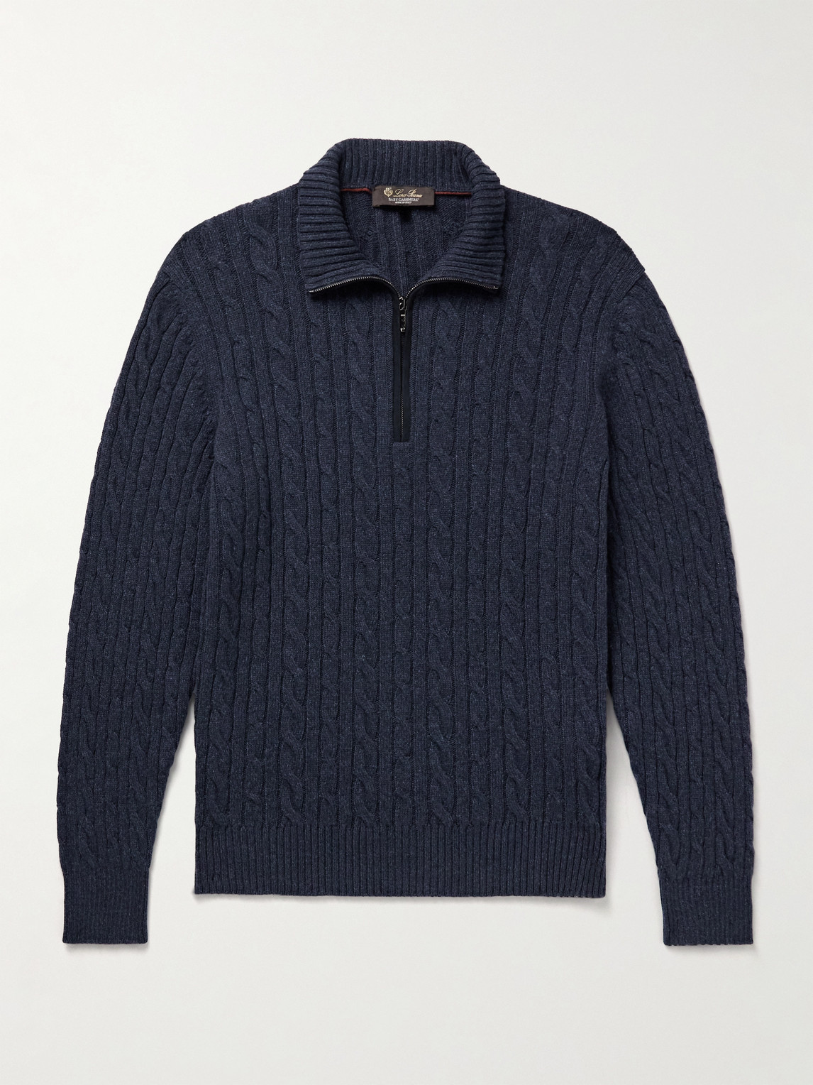 Loro Piana☆BABY CASHMERE☆ Loro Piana - Slim-Fit Suede-Trimmed Cable-Knit Baby Cashmere Half