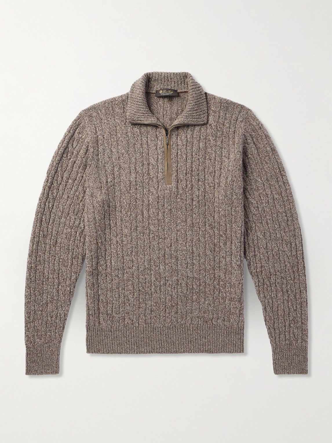 Loro Piana Suede-Trimmed Cable-Knit Baby Cashmere Half-Zip Sweater - Men