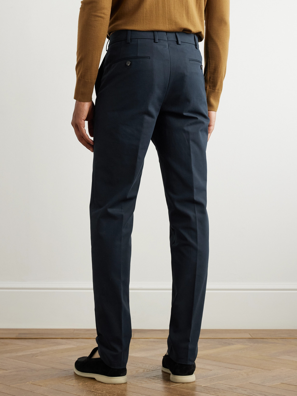 Loro Piana Carlo Hyannis Tapered Cotton-blend Trousers In Blue