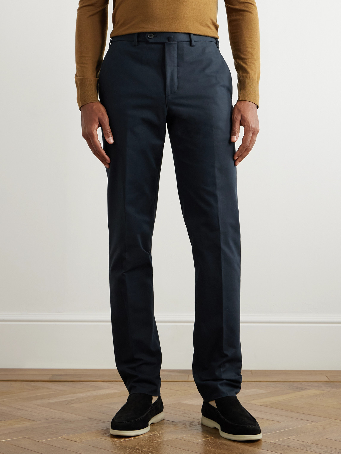 Loro Piana Carlo Hyannis Tapered Cotton-blend Trousers In Blue