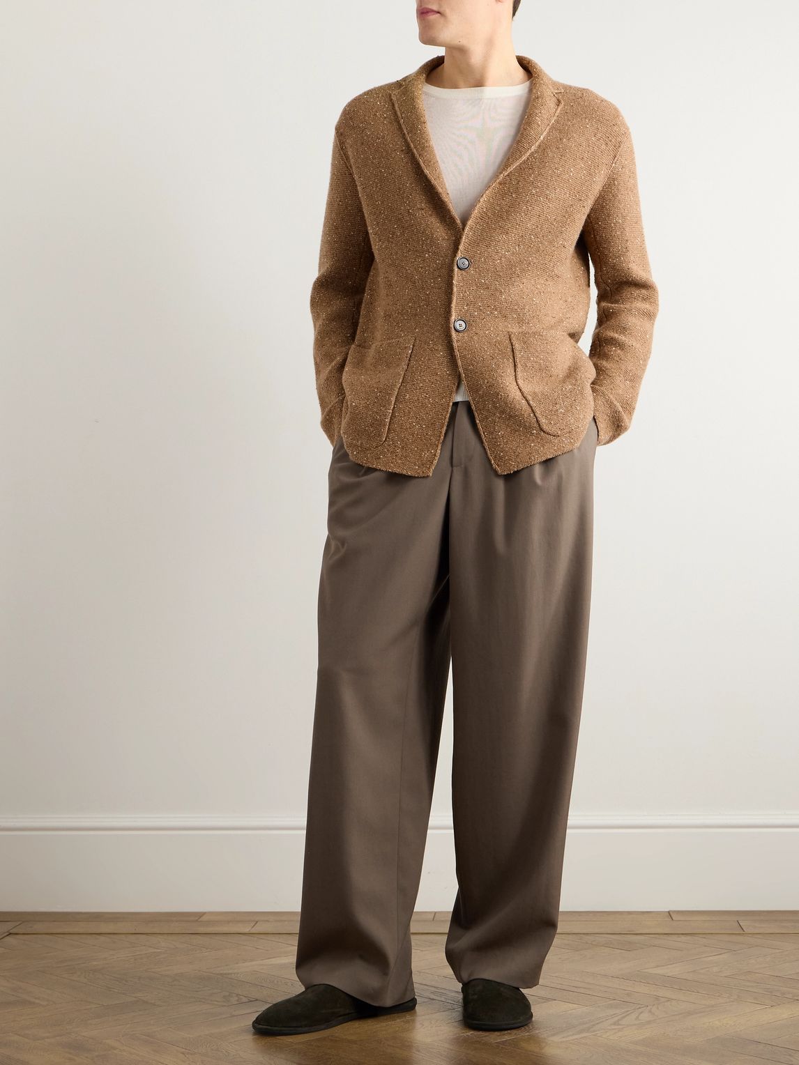LOROPIANA 세르본니오 캐시미어 리넨 혼합 트위드 가디건