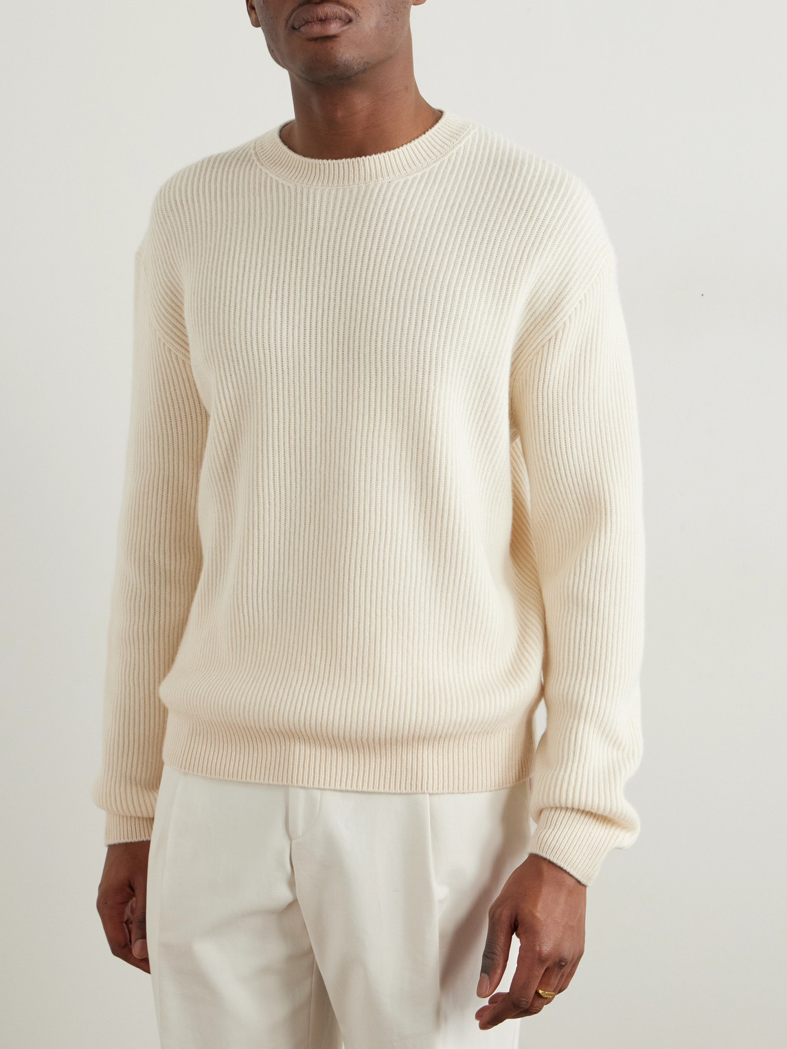 Loro Piana Fobello Ribbed Cashmere Sweater In Natural