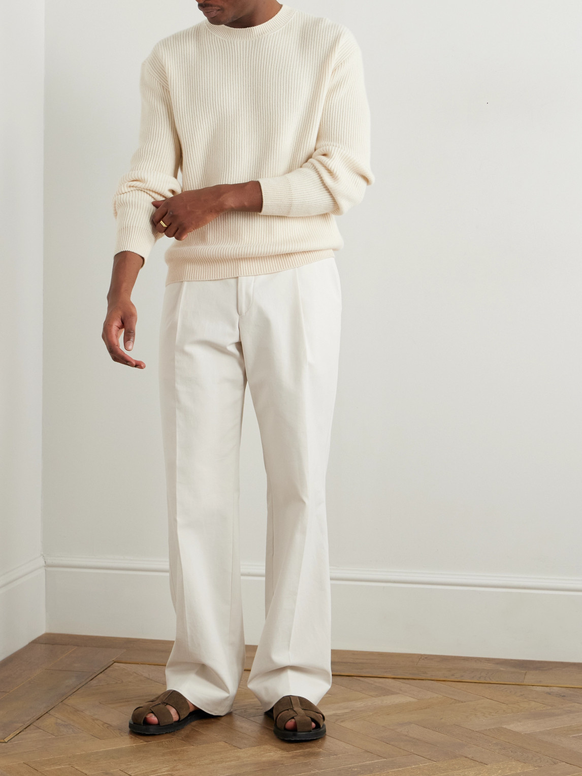 Loro Piana Fobello Ribbed Cashmere Sweater In Natural