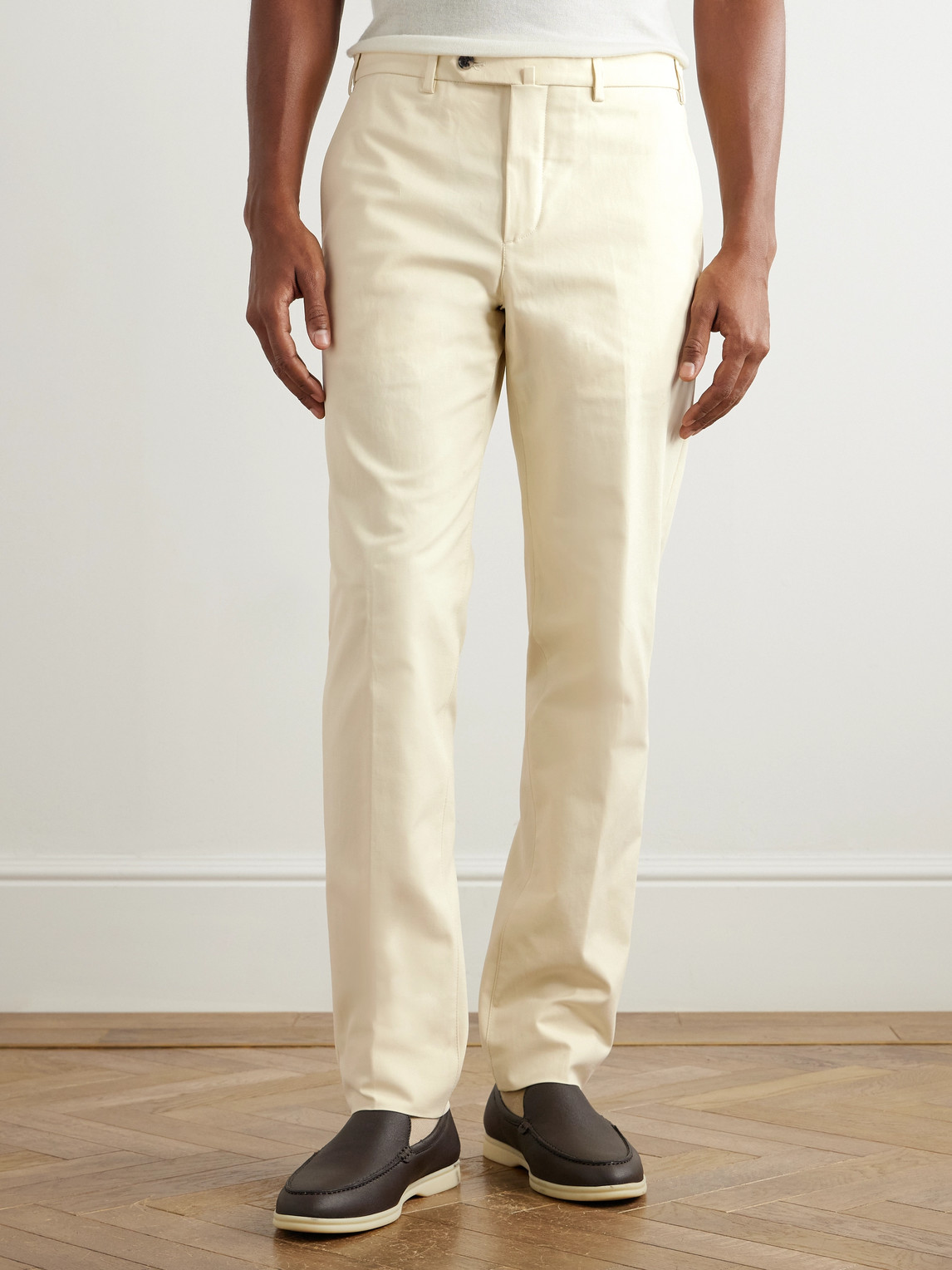 Loro Piana Carlo Hyannis Tapered Cotton-blend Trousers In Neutrals