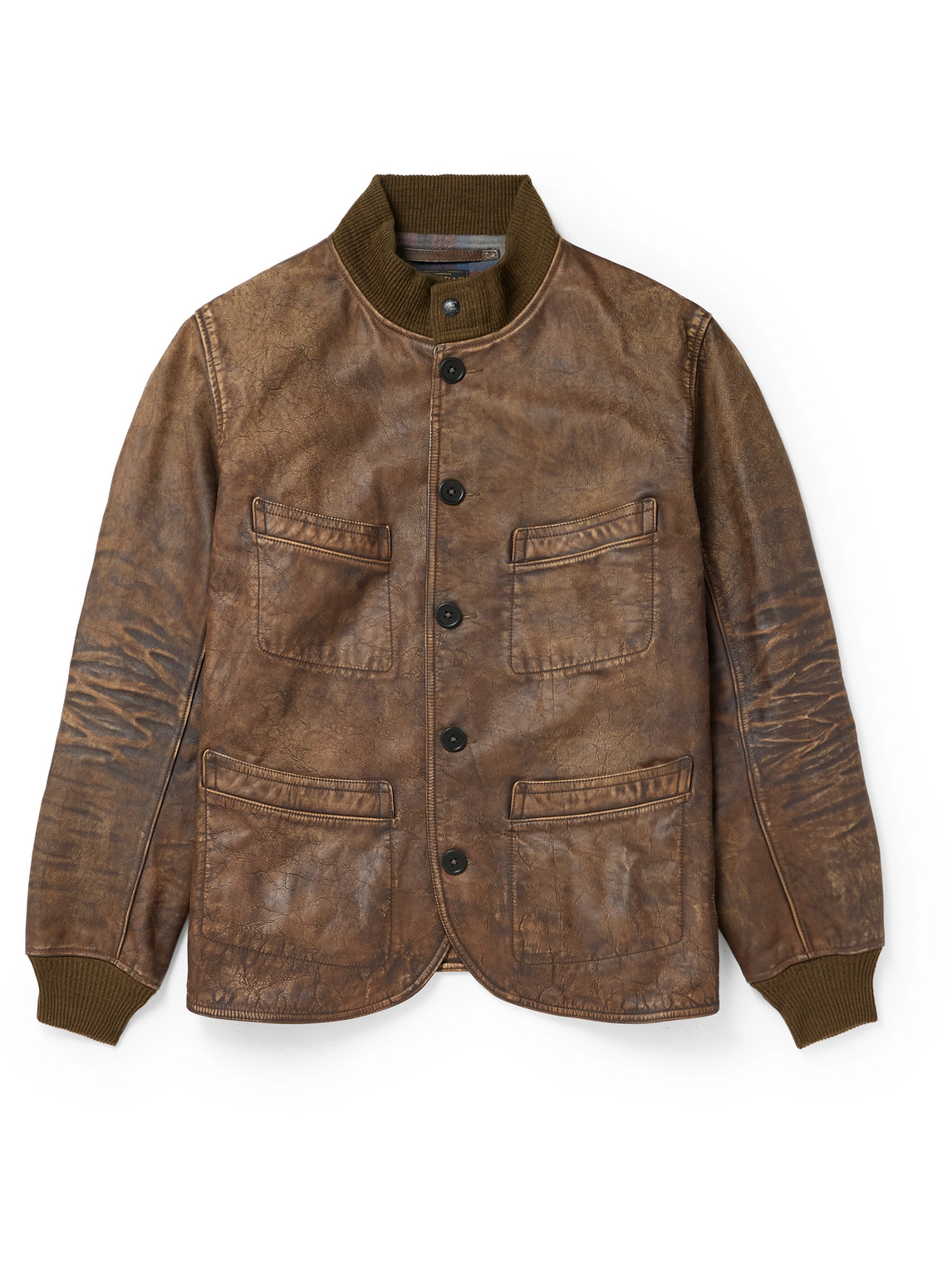 Rrl Parkhurst Distressed Leather Jacket In Brown