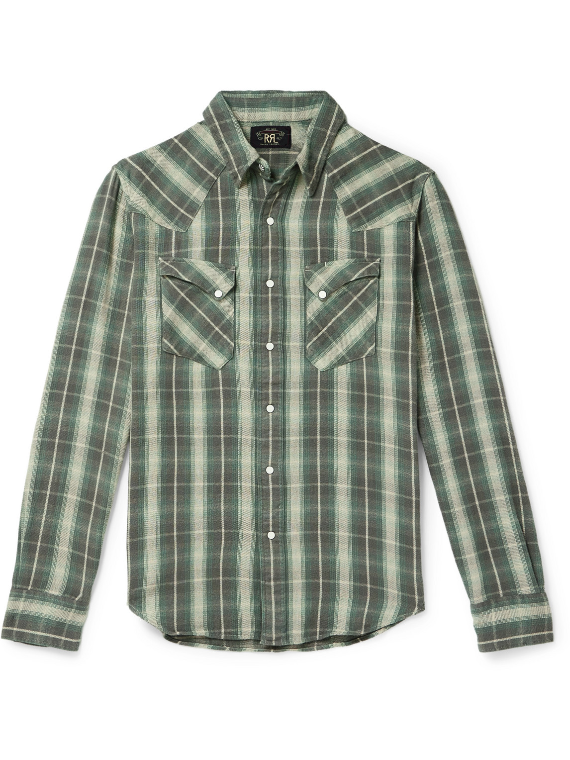 Rrl Allen Checked Cotton-flannel Western Shirt In Green