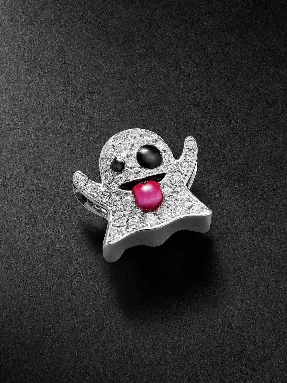 Greg Yuna Ghost 14-karat White Gold, Diamond And Enamel Pendant In Silver