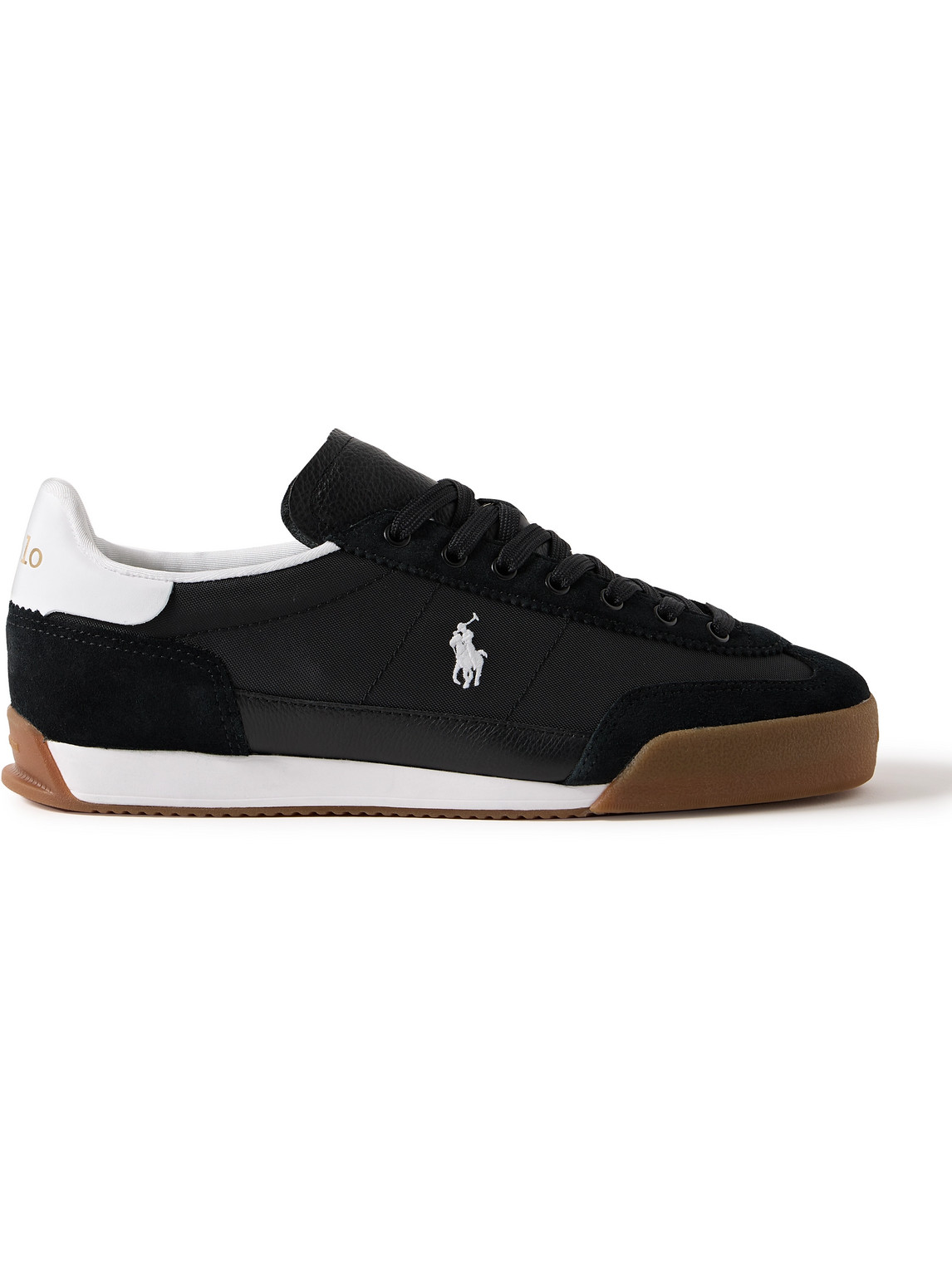 Polo Ralph Lauren Hester Logo-embroidered Leather And Suede-trimmed Canvas Sneakers In Black