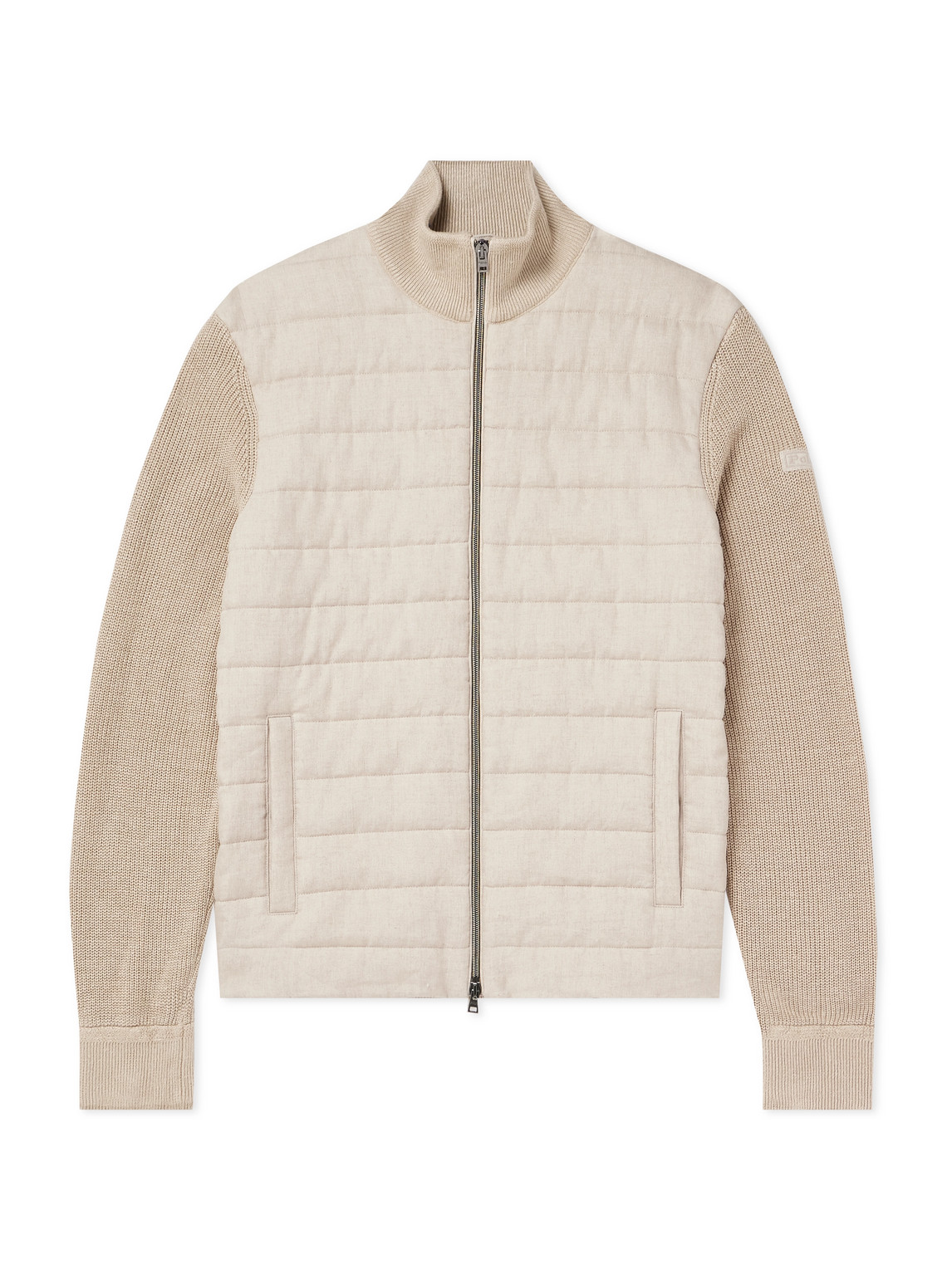 Polo Ralph Lauren Ribbed-knit And Quilted Linen Zip-up Cardigan In Neutrals