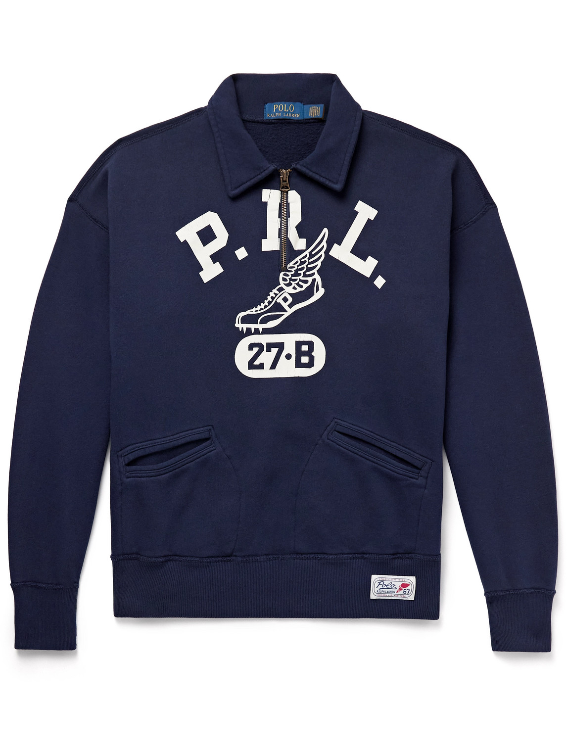 Polo Ralph Lauren Logo-print Cotton-blend Jersey Half-zip Sweatshirt In Blue