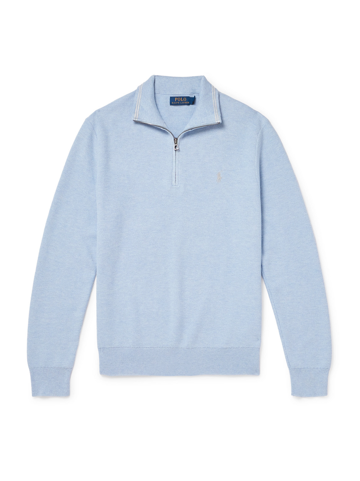 Polo Ralph Lauren Logo-embroidered Honeycomb-knit Cotton Half-zip Sweater In Blue