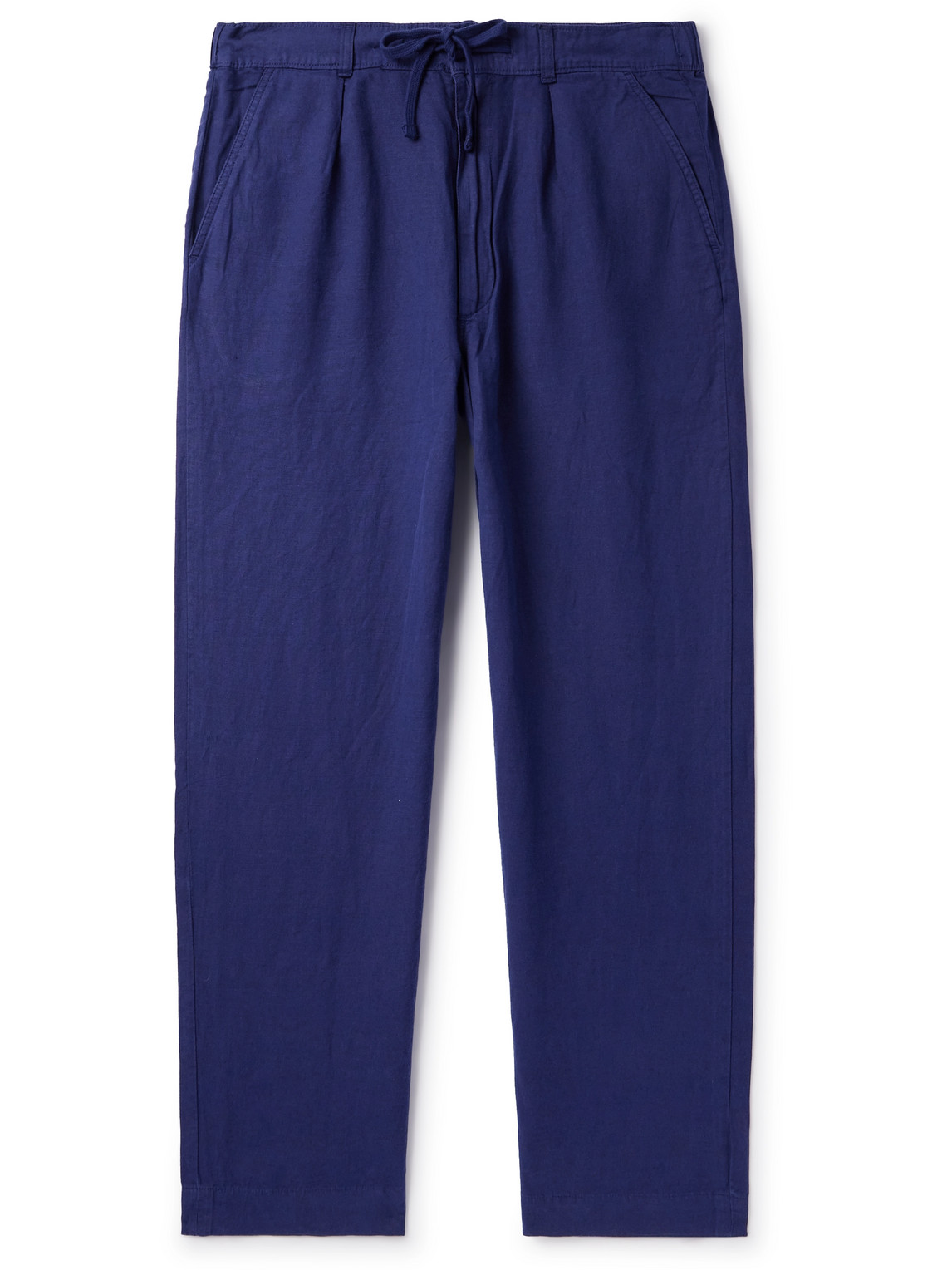 Polo Ralph Lauren Prepster Straight-leg Pleated Linen And Cotton-blend Drawstring Trousers In Blue