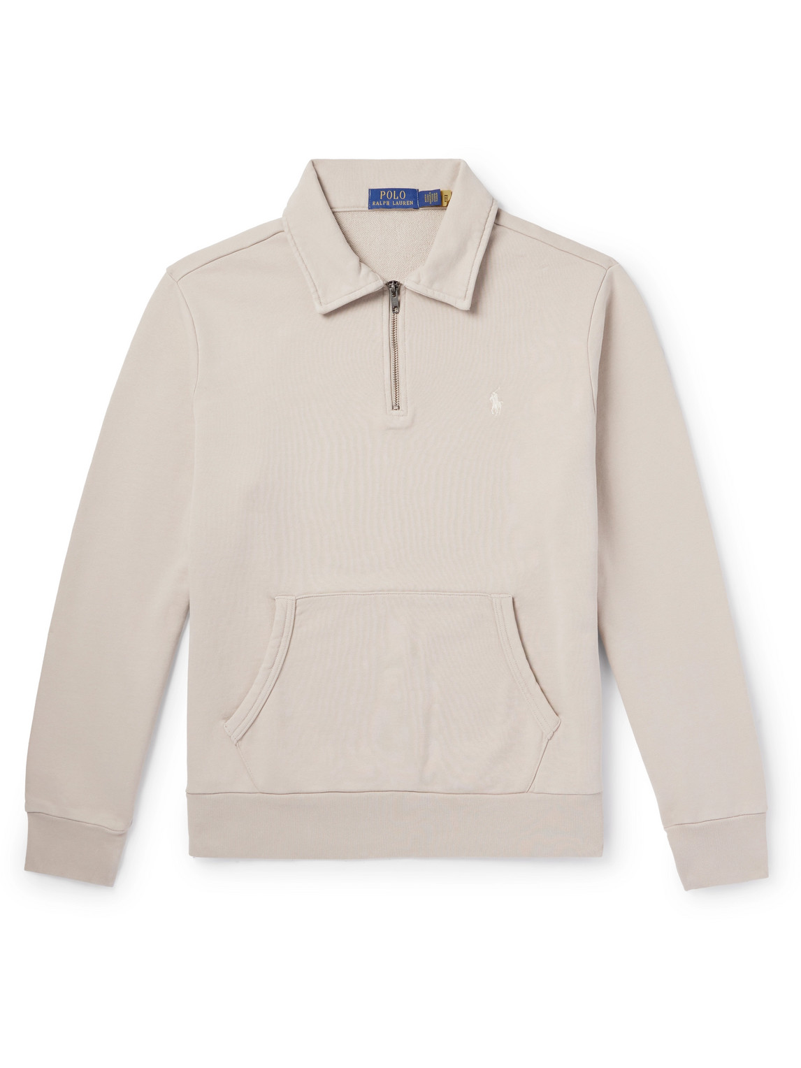 Polo Ralph Lauren Logo-embroidered Cotton-jersey Half-zip Sweatshirt In Gray