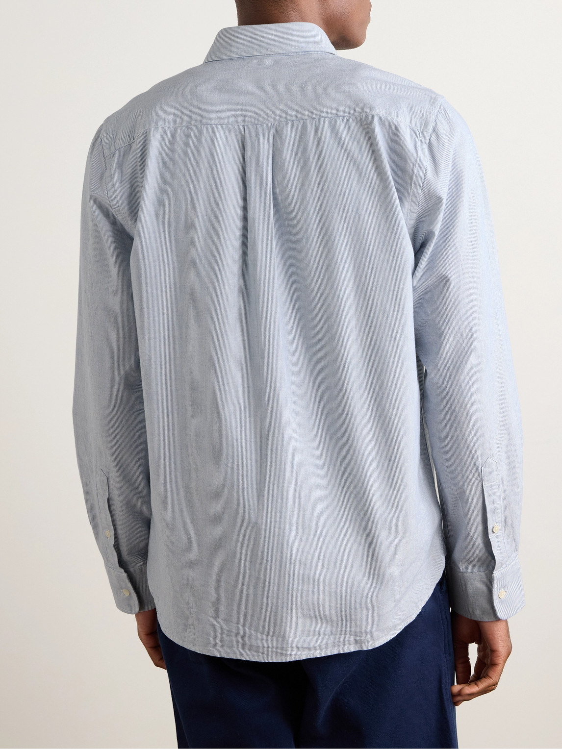 Shop Officine Generale Bart Button-down Collar Pinstriped Cotton Oxford Shirt In Blue