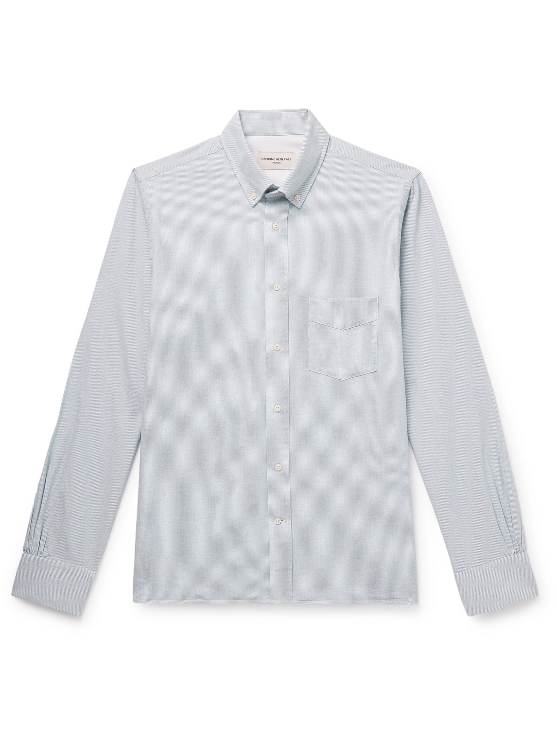 Officine Generale Bart Button-down Collar Pinstriped Cotton Oxford Shirt In Blue