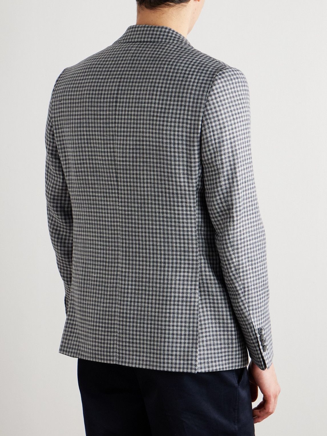 Shop Officine Generale 375 Gingham Linen And Wool-blend Blazer In Gray