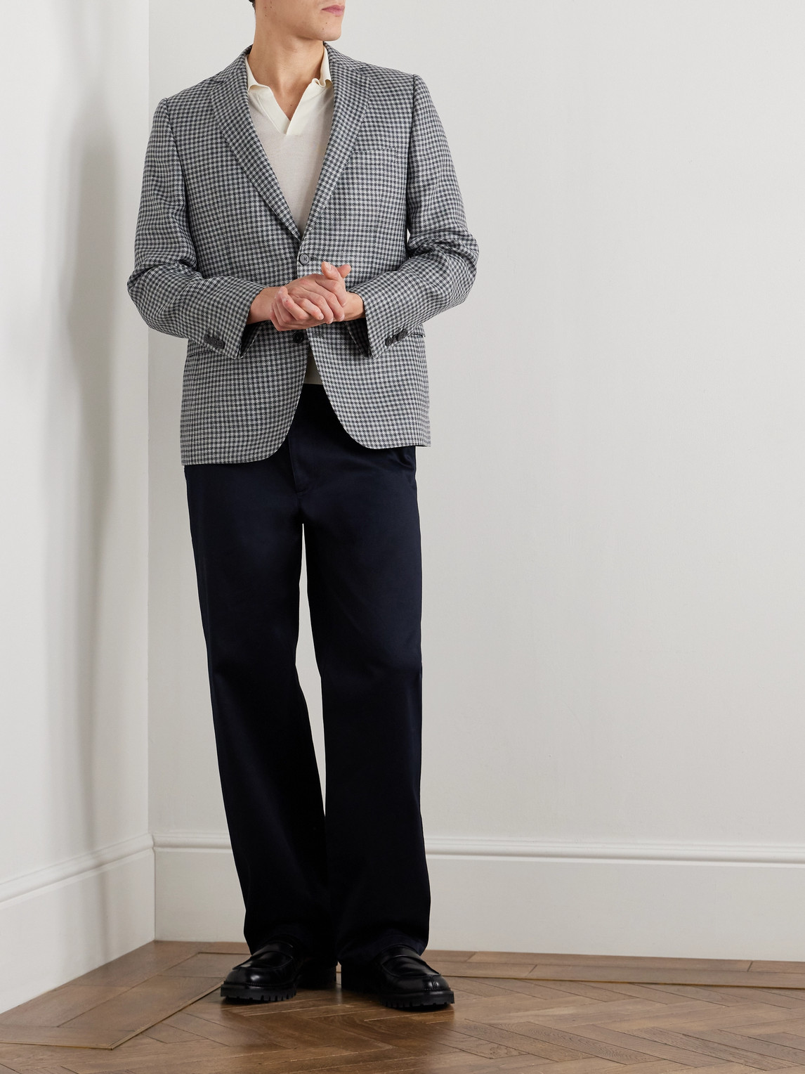 Shop Officine Generale 375 Gingham Linen And Wool-blend Blazer In Gray