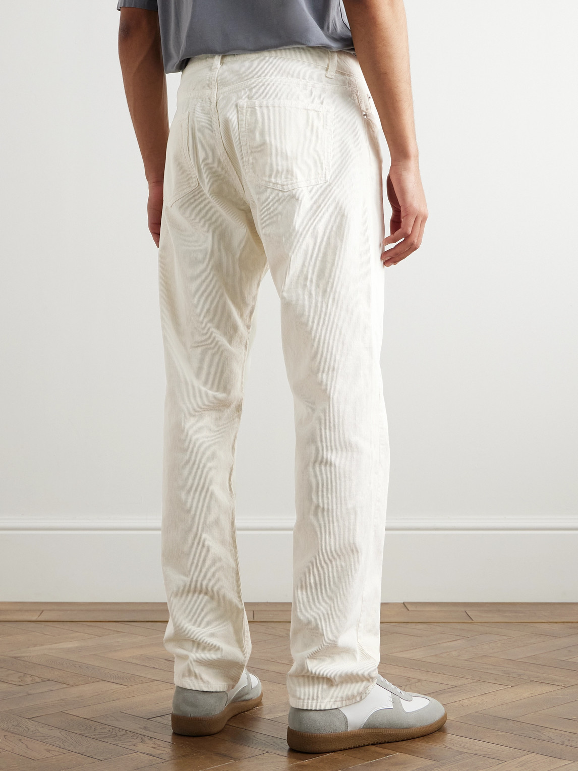Shop Officine Generale James Slim-fit Straight-leg Cotton-corduroy Trousers In Neutrals