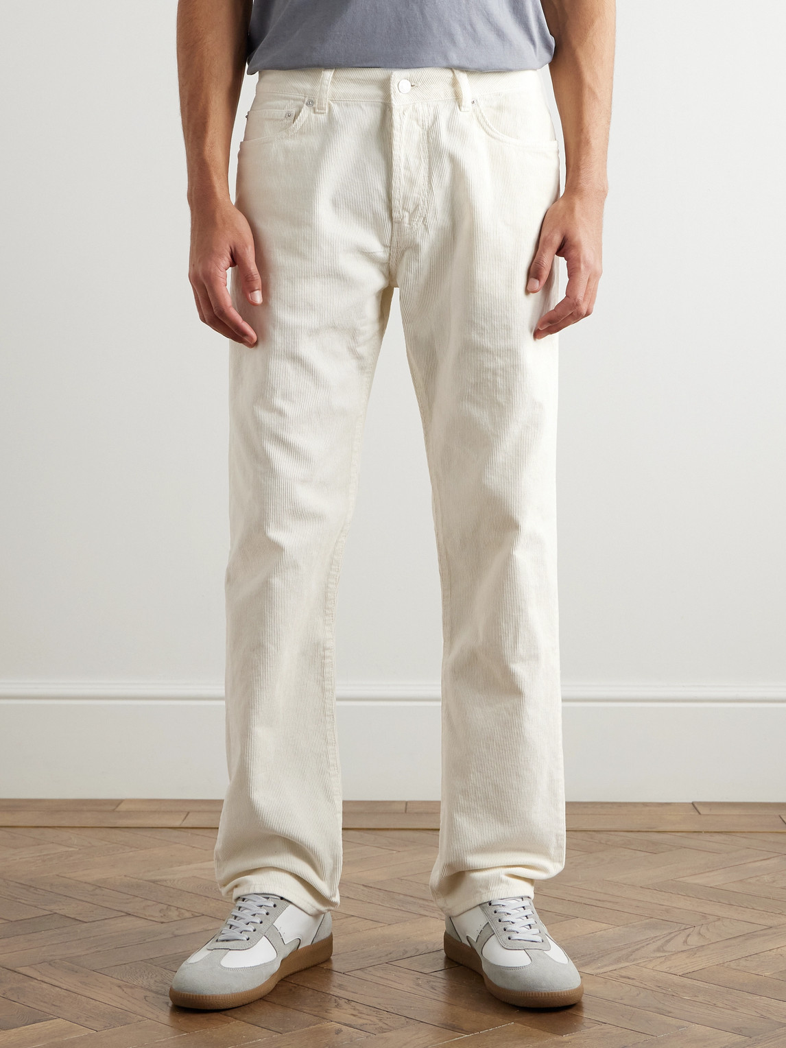 Shop Officine Generale James Slim-fit Straight-leg Cotton-corduroy Trousers In Neutrals