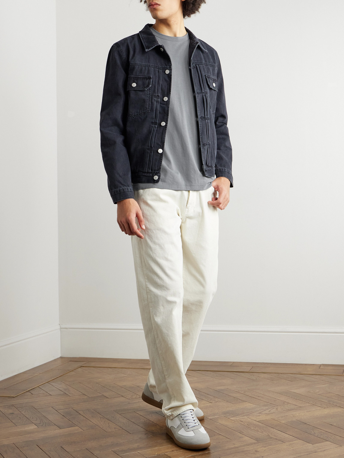 Shop Officine Generale James Slim-fit Straight-leg Cotton-corduroy Trousers In Neutrals