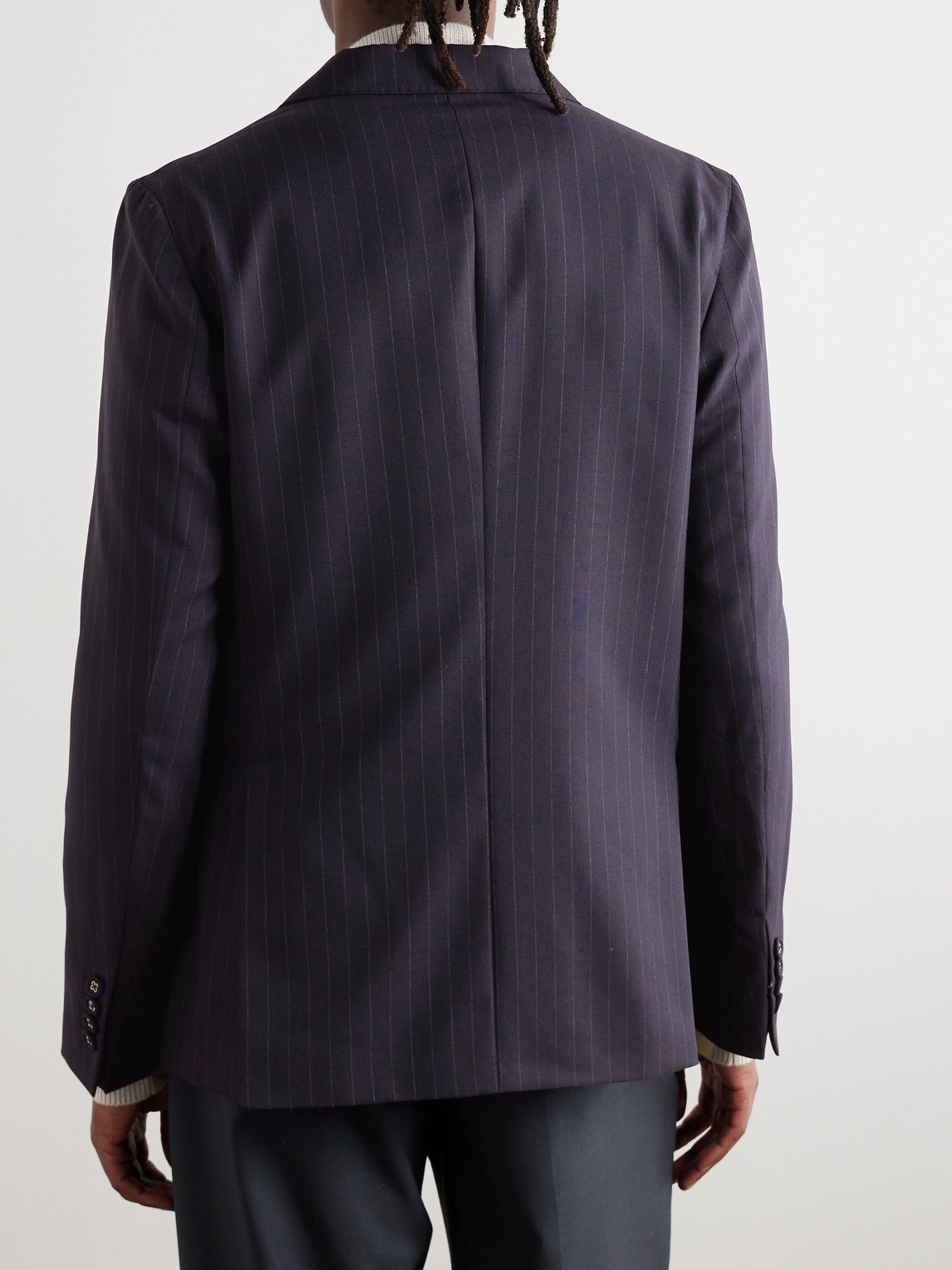 OFFICINE GENERALE LEON DOUBLE-BREASTED PINSTRIPED WOOL SUIT JACKET