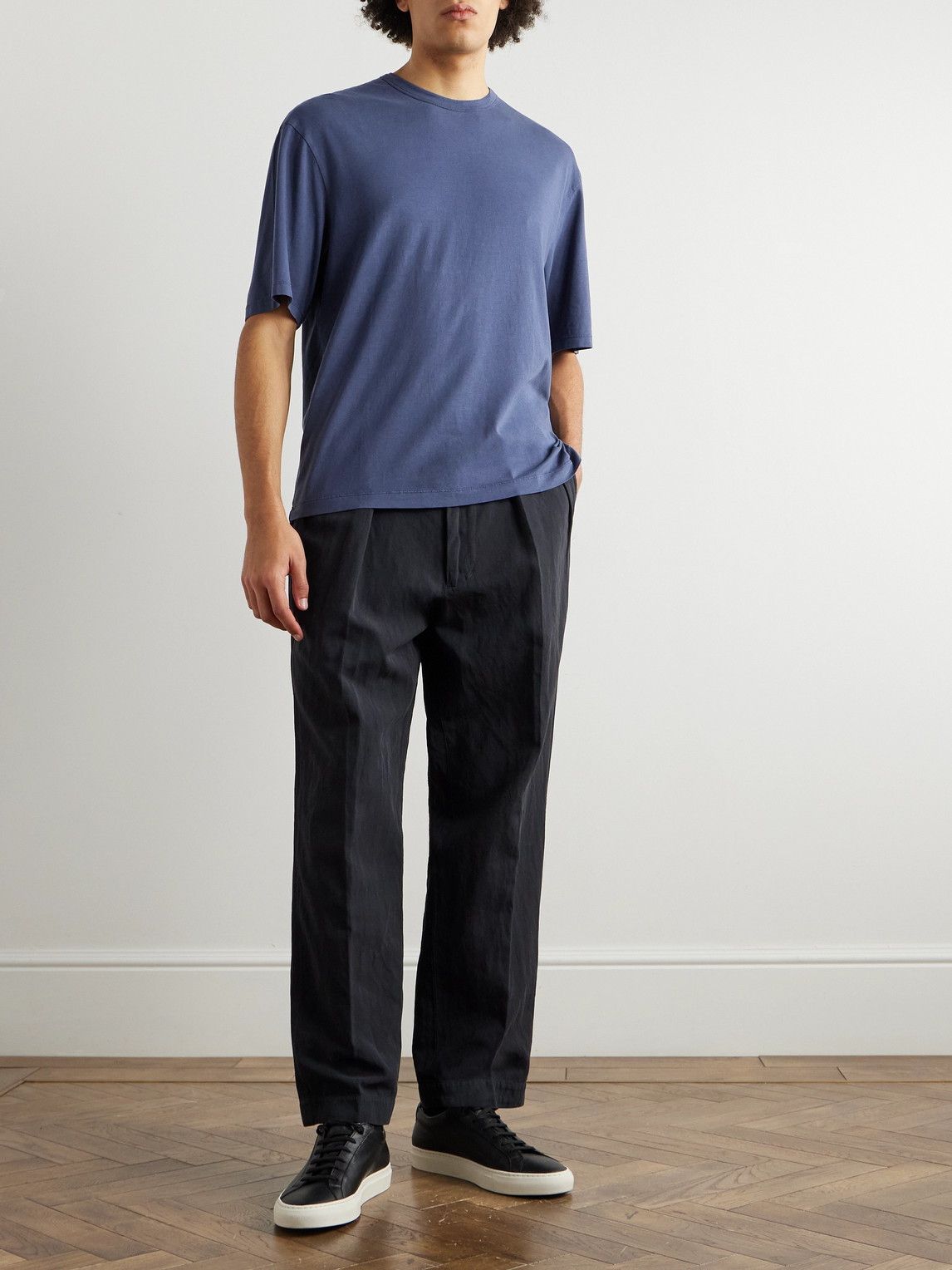 Officine Generale Benny Pigment-dyed Lyocell And Cotton-blend Jersey T-shirt In Blue
