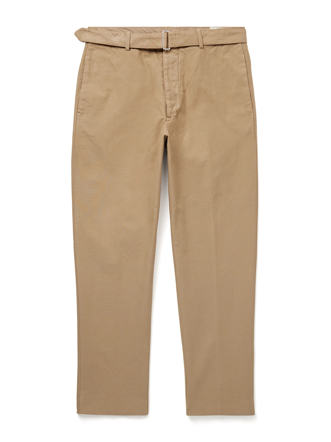 Officine Generale Tapered Belted Garment-dyed Cotton-twill Trousers In Neutrals