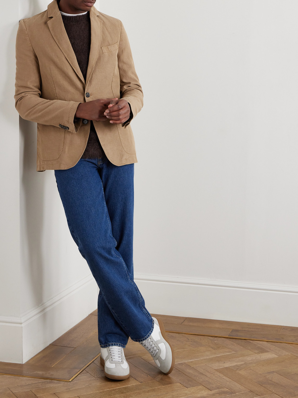 OFFICINE GENERALE NEHEMIAH GARMENT-DYED LYOCELL, LINEN AND COTTON-BLEND SUIT JACKET
