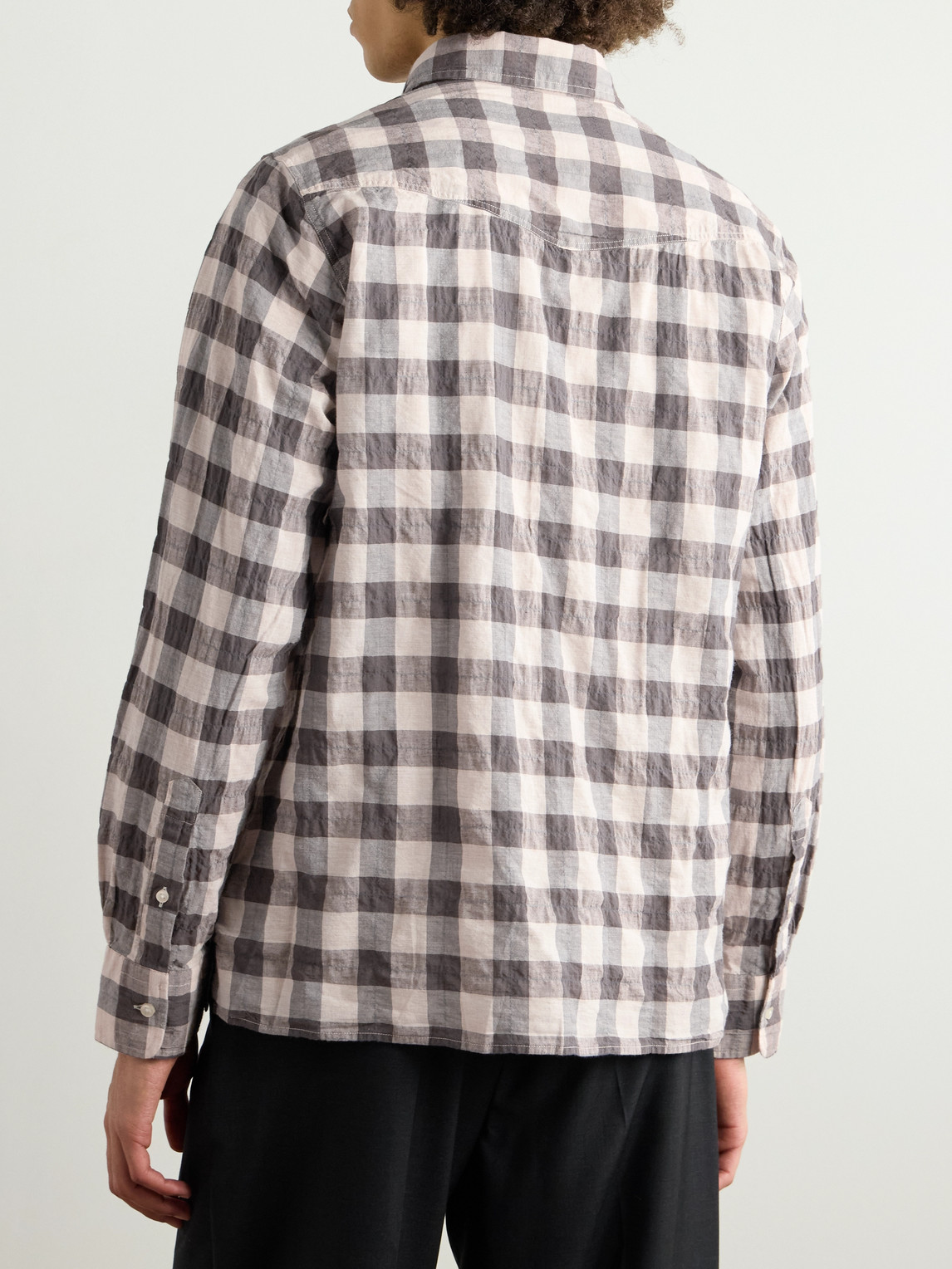OFFICINE GENERALE ALEX CHECKED CRINKLED COTTON-BLEND SHIRT