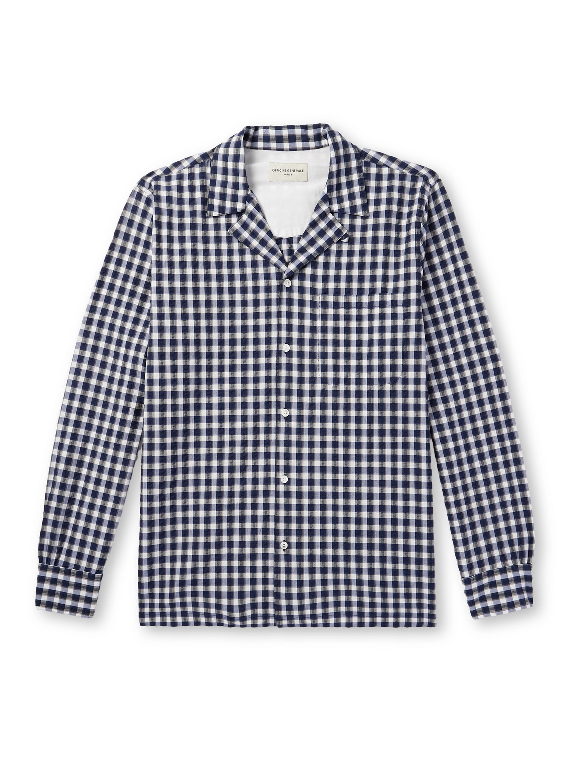 Officine Generale Luis Convertible-collar Gingham Cotton-seersucker Shirt In Blue
