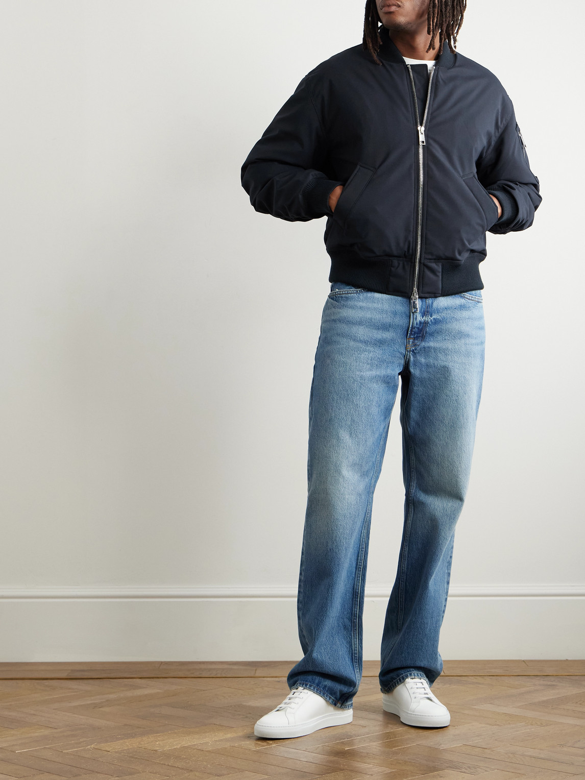 Shop Officine Generale Javier Padded Woven Bomber Jacket In Blue