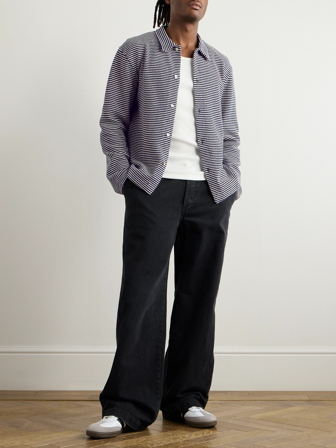 OFFICINE GENERALE BRYAN STRIPED COTTON-BLEND CARDIGAN
