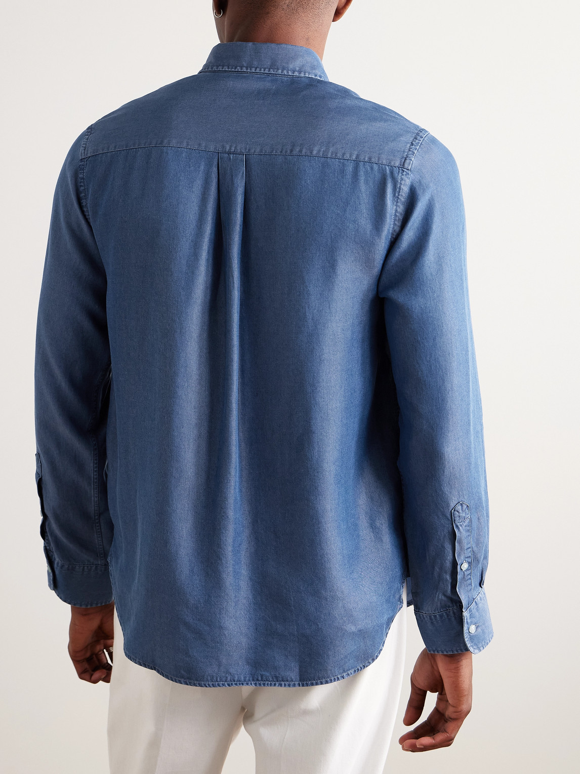 Officine Generale Bart Button-down Collar Washed Lyocell-chambray Shirt In Blue