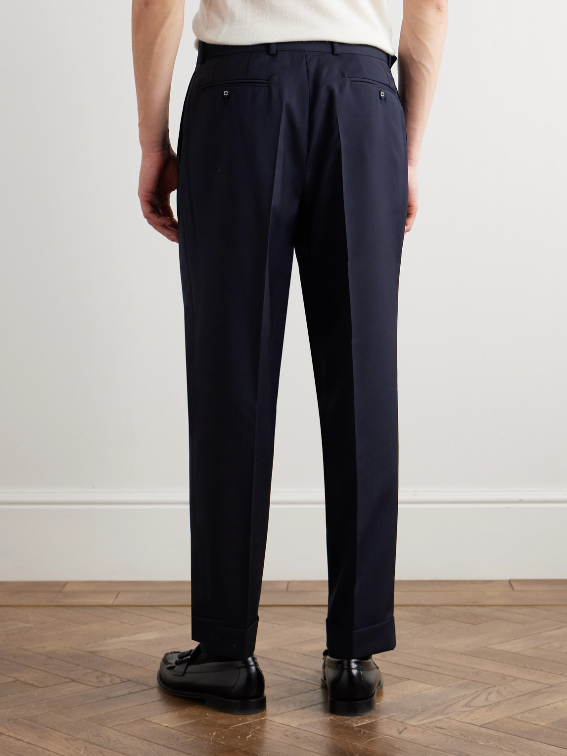 Shop Officine Generale Hugo Straight-leg Belted Virgin Wool Suit Trousers In Blue