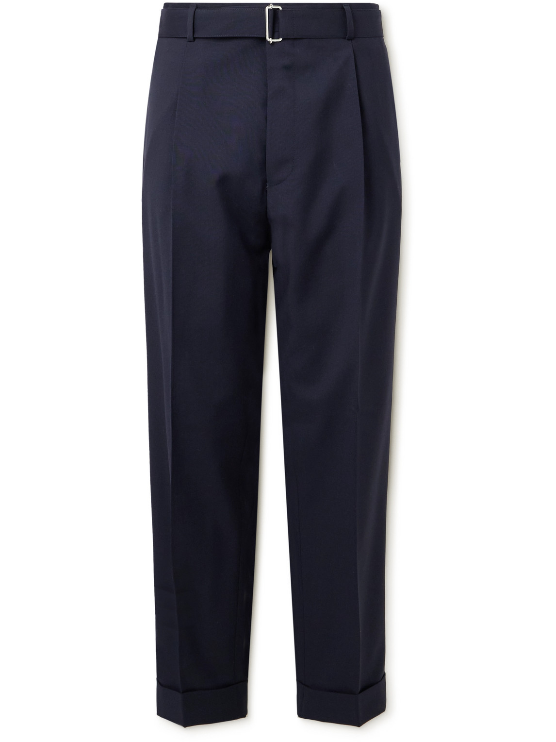 Officine Generale Hugo Straight-leg Belted Virgin Wool Suit Trousers In Blue