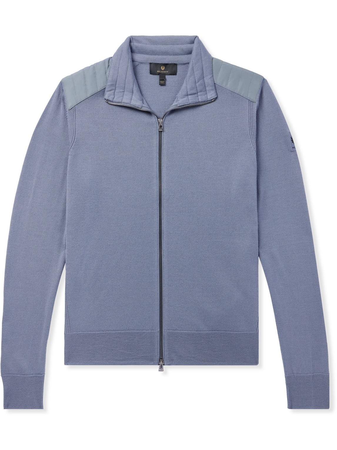 Belstaff Kelby Slim-fit Shell-trimmed Wool Zip-up Cardigan In Blue