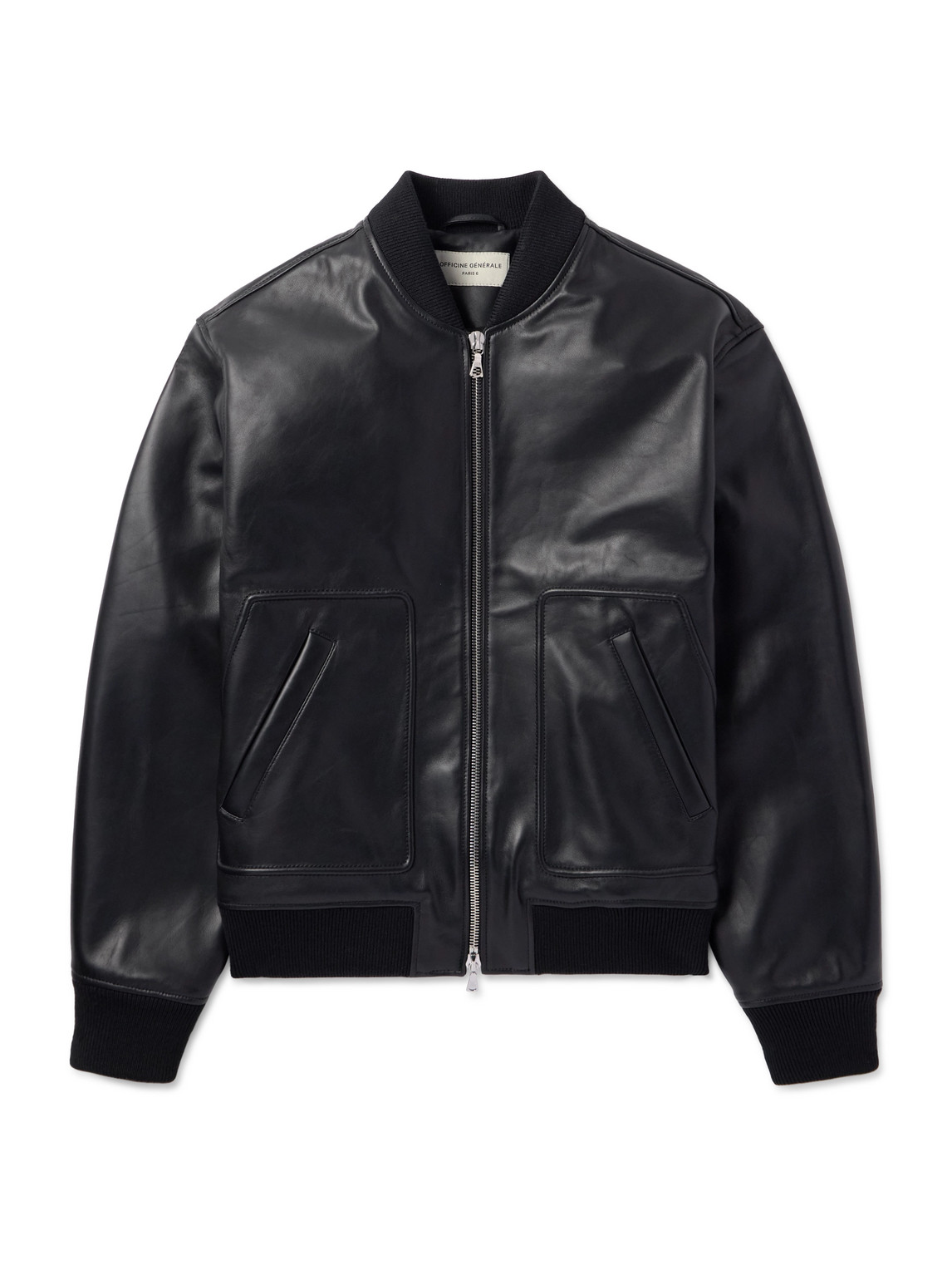 Officine Generale Cesar Leather Bomber Jacket In Black