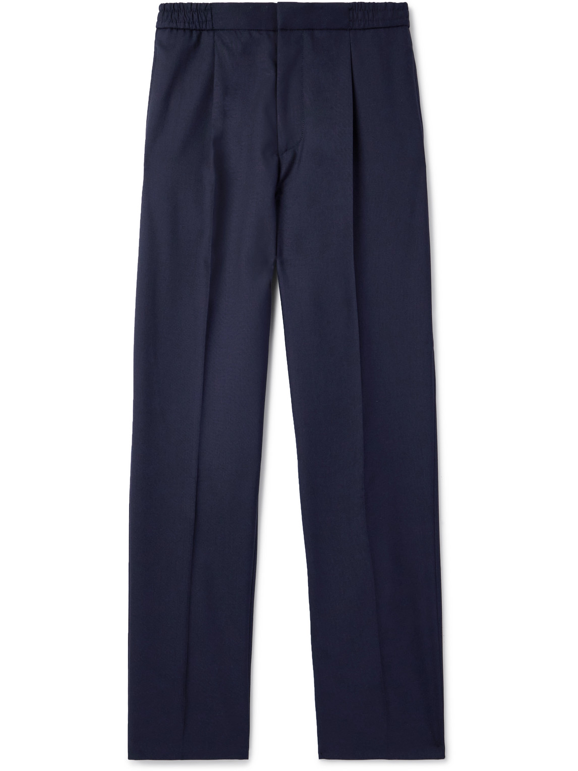 Officine Generale Drew Tapered Pleated Wool Trousers In Blue