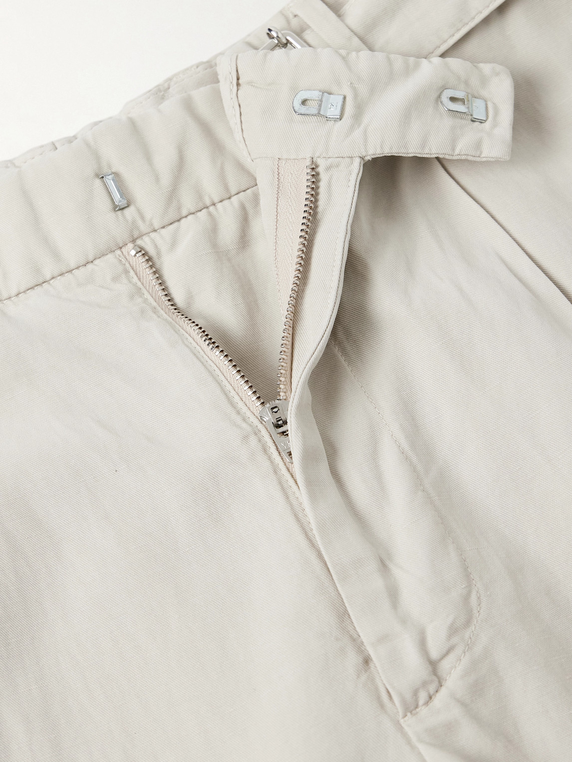 Shop Officine Generale Hugo Straight-leg Belted Pleated Garment-dyed Lyocell, Linen And Cotton-blend Trousers In Neutrals