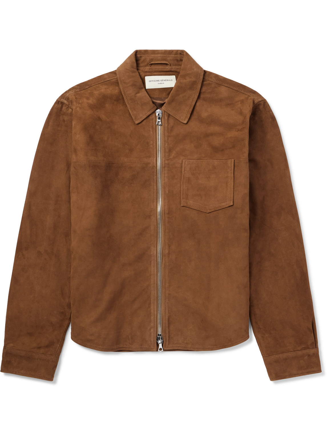 Officine Generale Sid Suede Overshirt In Brown