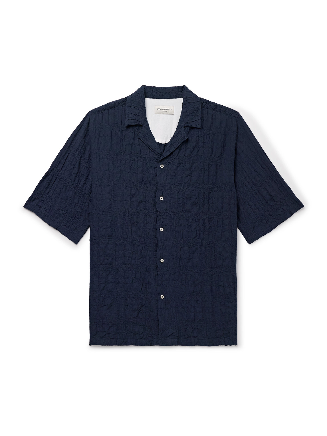 Officine Generale Eren Camp-collar Organic Cotton-blend Seersucker Shirt