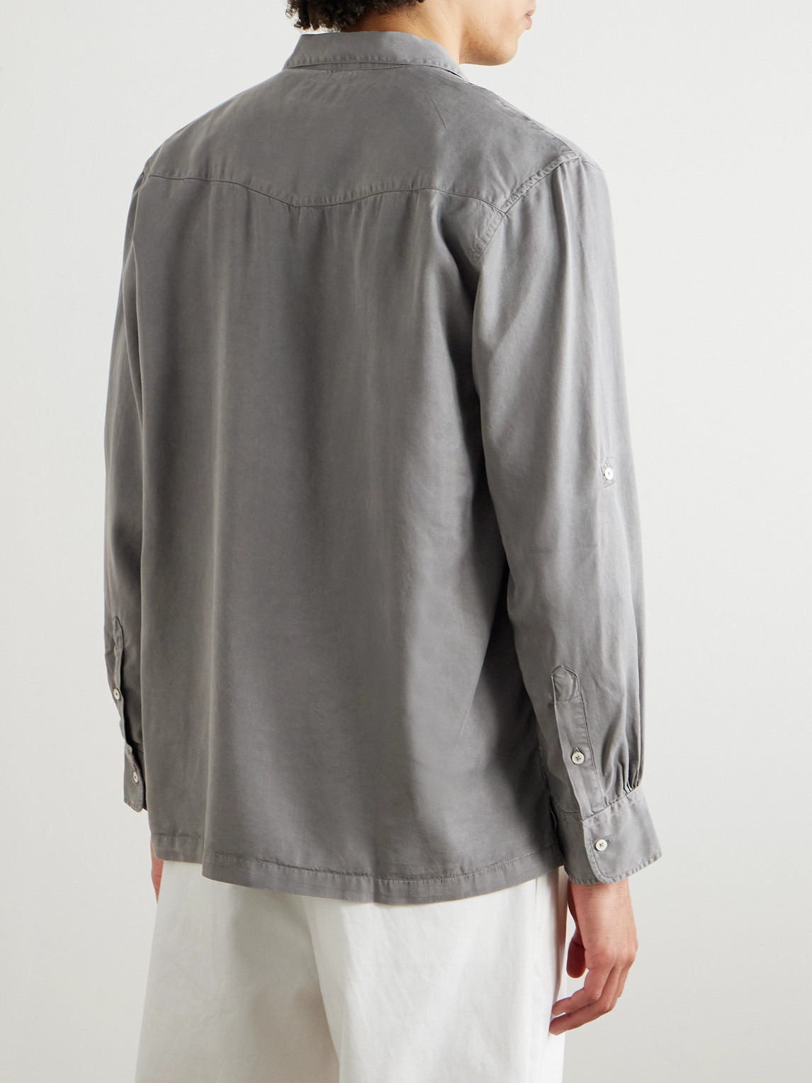 Shop Officine Generale Leto Convertible-collar Lyocell-twill Shirt In Gray