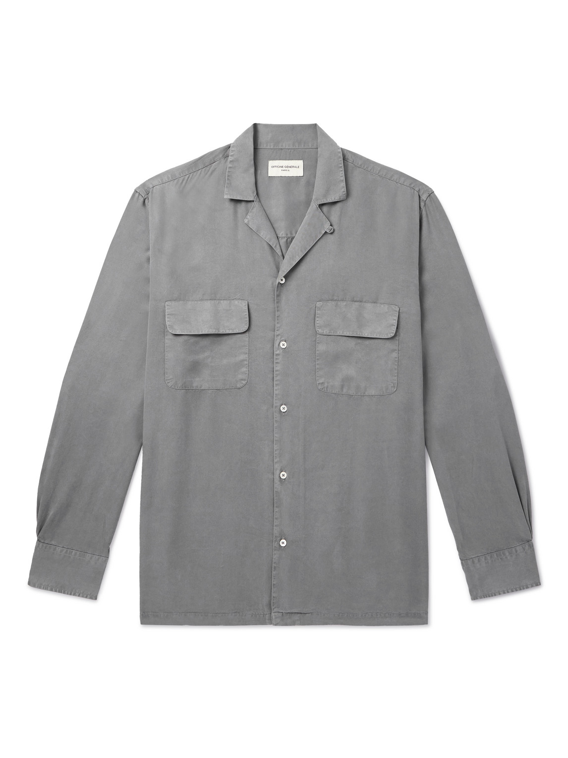 Shop Officine Generale Leto Convertible-collar Lyocell-twill Shirt In Gray