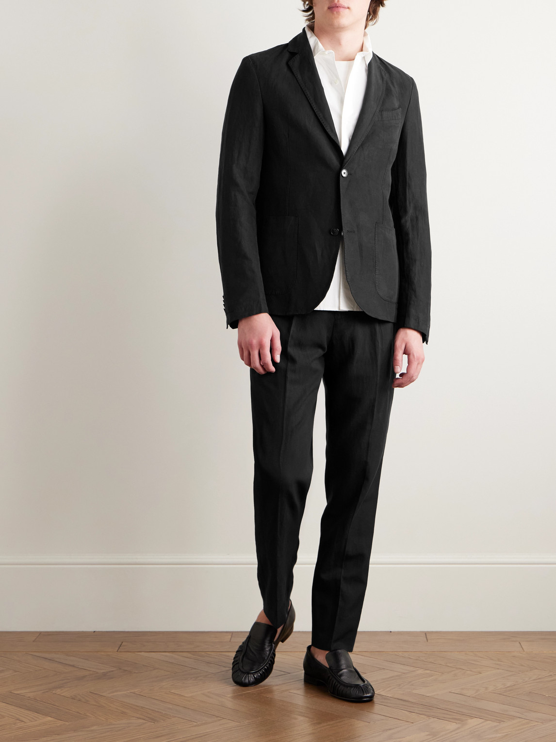 OFFICINE GENERALE NEHEMIAH GARMENT-DYED LYOCELL, LINEN AND COTTON-BLEND TWILL SUIT JACKET