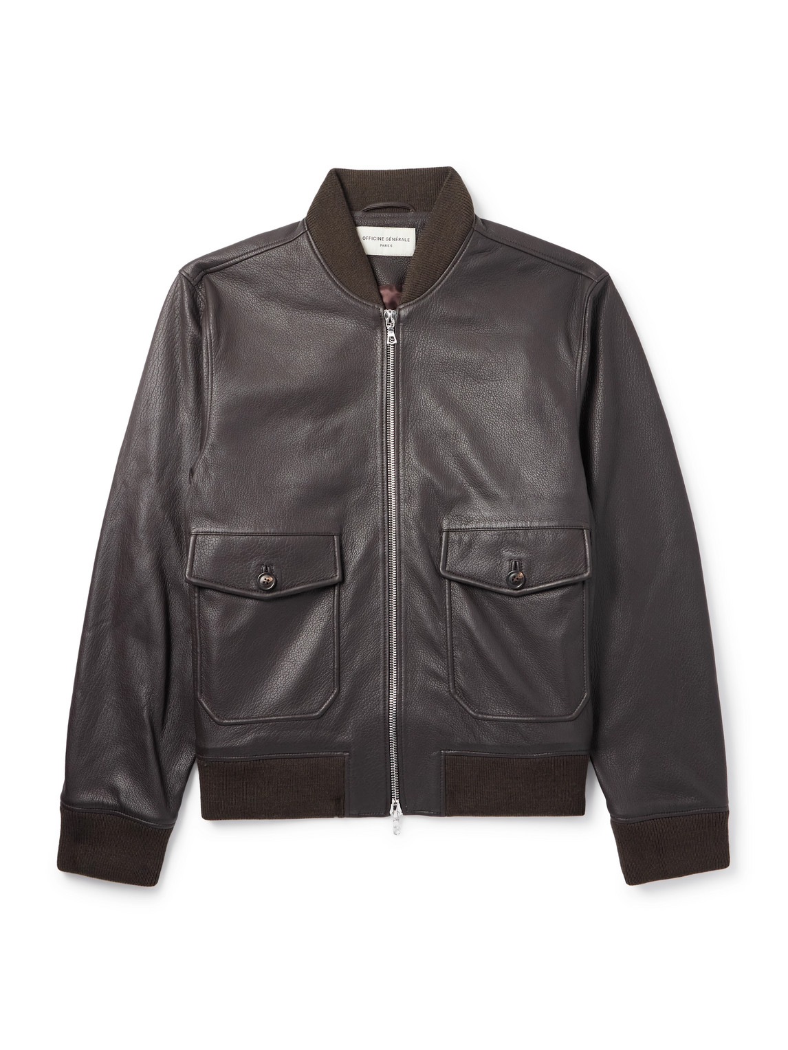 Officine Generale Carlo Leather Bomber Jacket In Brown