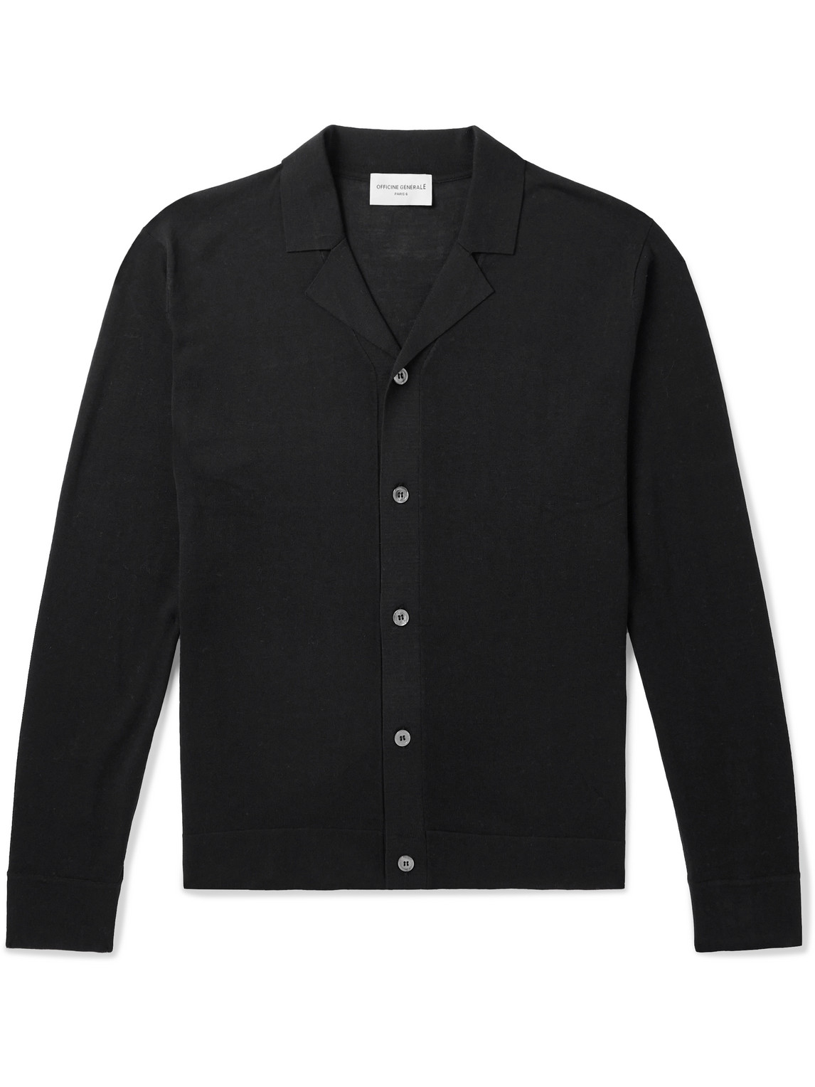 Shop Officine Generale Keaton Camp-collar Lyocell, Cotton And Silk-blend Cardigan In Black