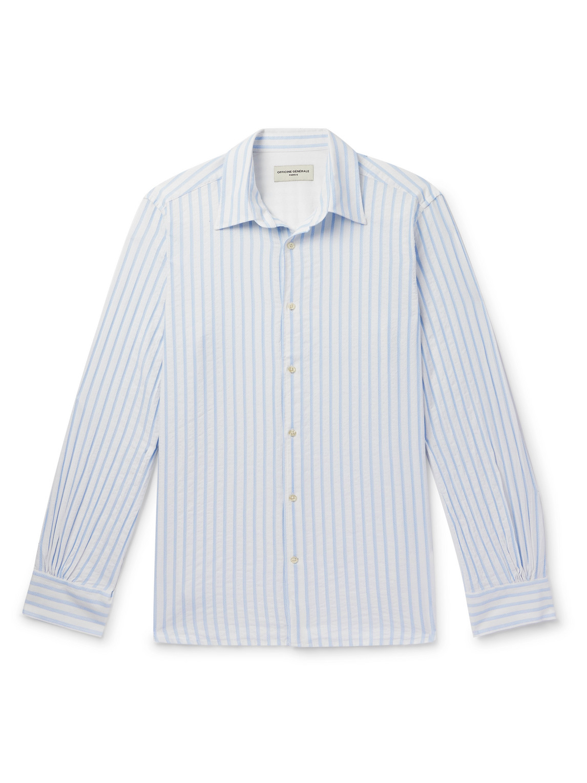 Officine Generale Giacomo Striped Cotton-voile Shirt In Blue